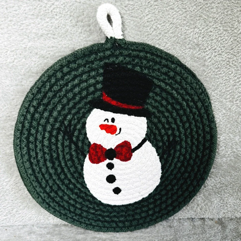 Vtg. House Garden Snowman Braided Cotton Trivet Hot Pad Christmas Pot Holder 10